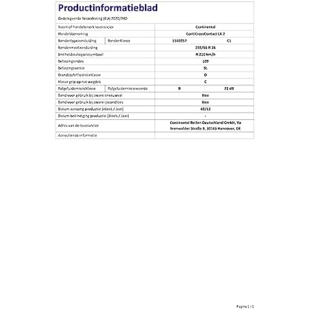 CONTINENTAL ContiCrossContact LX 2 – 255/65/16 109H – E/C/72dB – Neumático All Season (SUV y Todoterreno)